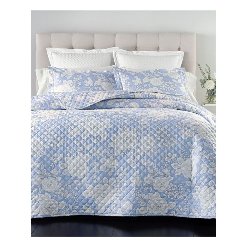 CHARTER CLUB DAMASK COLLECTION Light Blue Printed 210 Thread Count 26 X 26 Sham